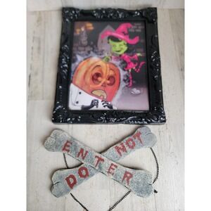 Halloween lenticular photo frame do not enter bone skeleton hanging set